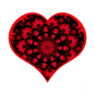 Roses Rights Managed Images - Black and Red Abstract Fractal Mandala Heart Royalty-Free Image by Rose Santuci-Sofranko