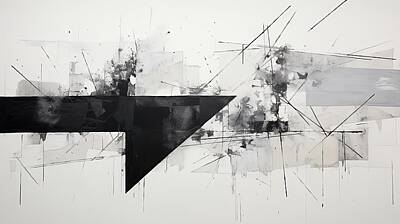 Abstract Landscape Paintings - Black and White Art Depicting Nature and Architecture by Lourry Legarde