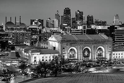 City Scenes Royalty-Free and Rights-Managed Images - Black and White Kansas City Skyline - Championship Edition by Gregory Ballos