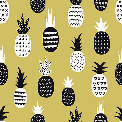 Digital Art Rights Managed Images - Black and white pineapples seamless pattern Royalty-Free Image by Julien