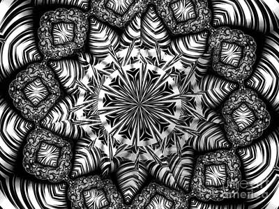 Abstract Flowers Digital Art - Black and White Zebra Flower Fractal Abstract Kaleidoscope Mandala by Rose Santuci-Sofranko
