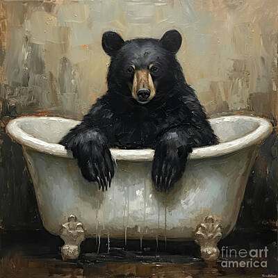 Royalty-Free and Rights-Managed Images - Black Bear Bath Time by Tina LeCour