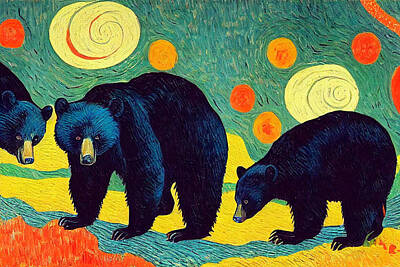 Royalty-Free and Rights-Managed Images - Black  Bear  Family  oil  painting  in  the  style  ins  ab50b64556393  f0043d  645f23  ab0432  0697 by Celestial Images