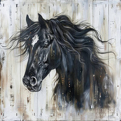 Animals Paintings - Black Beauty Horse by Tina LeCour
