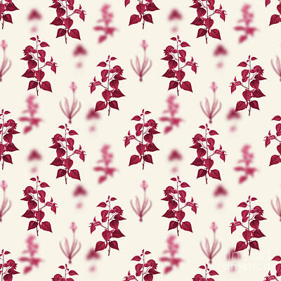 Florals Mixed Media - Black Birch Botanical Seamless Pattern in Viva Magenta n.1203 by Holy Rock Design