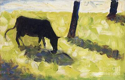 Curated Travel Chargers - Black Cow in a Meadow  ca 1881 by Georges Seurat. by Shop Ability