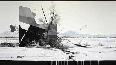 Abstract Landscape Paintings - Black, White Gray Art by Lourry Legarde
