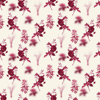 European Photography -  Blood Red Bengal Rose Botanical Seamless Pattern in Viva Magenta n.0273 by Holy Rock Design