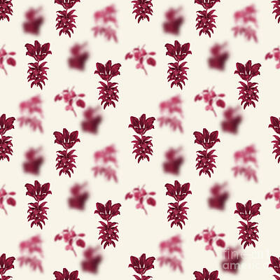 Lilies Mixed Media -  Blood Red Lily Flower Botanical Seamless Pattern in Viva Magenta n.0147 by Holy Rock Design