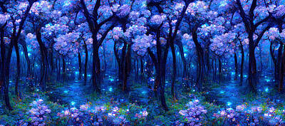 Science Fiction Mixed Media - Blue Cherry Blossom Landscape by John DeGaetano