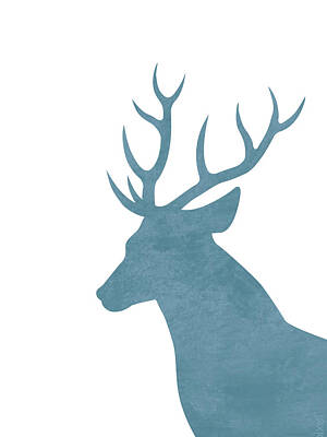 Mammals Mixed Media Rights Managed Images - Blue Deer Silhouette - Scandinavian Nursery Decor - Animal Friends - For Kids Room - Minimal Royalty-Free Image by Studio Grafiikka