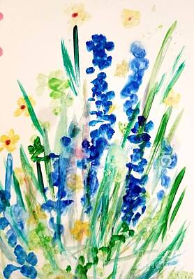 Roses Paintings - Blue Delphiniums by Rose Elaine