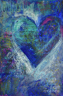 Abstract Mixed Media - Blue Heart Abstract by Iris Richardson