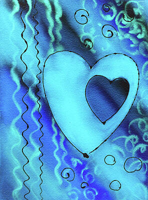 Royalty-Free and Rights-Managed Images - Blue Heart Watercolor Abstract Art  by Irina Sztukowski