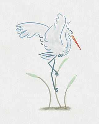 Birds Drawings - Blue Heron Minimal - Balancing Act by Patti Deters