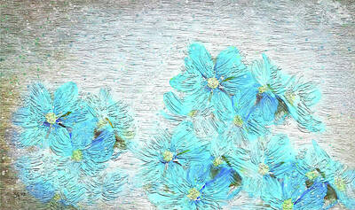 Impressionism Royalty-Free and Rights-Managed Images - Blue Liverflowers Impressionist Painting by Shelli Fitzpatrick