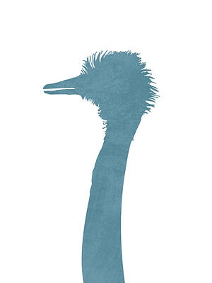 Birds Mixed Media - Blue Ostrich Silhouette - Scandinavian Nursery Decor - Animal Friends - For Kids Room - Minimal by Studio Grafiikka