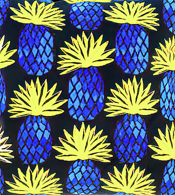 Cartoons Tees - Blue Pineapples by Jan Garcia