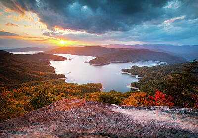 Mountain Royalty-Free and Rights-Managed Images - Blue Ridge Mountains Sunset - Lake Jocassee Gold by Dave Allen