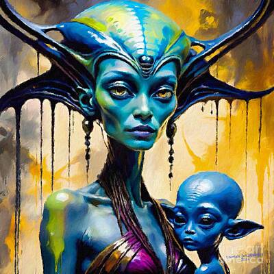Portraits Royalty Free Images - Blue Skin Extraterrestrial Beings Royalty-Free Image by Laurie
