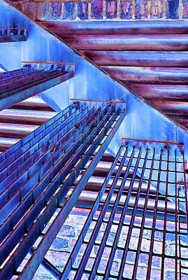 Still Life Mixed Media - Blue Staircase by Sharon Williams Eng