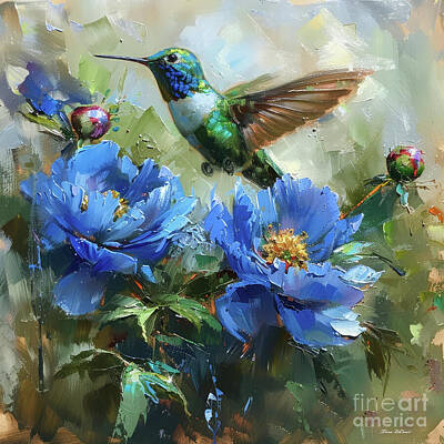 Birds Paintings - Blue Throated Hummingbird by Tina LeCour