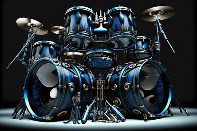 Music Digital Art - Blue Velvet Drummers by Athena Mckinzie