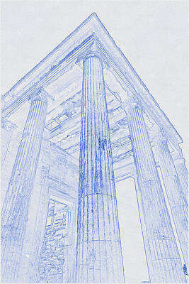 Nighttime Street Photography Rights Managed Images - Blueprint drawing of Ancient Greek Temple_0001 Royalty-Free Image by Celestial Images