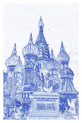 Christmas Cards - Blueprint  Drawing of  Landmark - Cathedral by Celestial Images