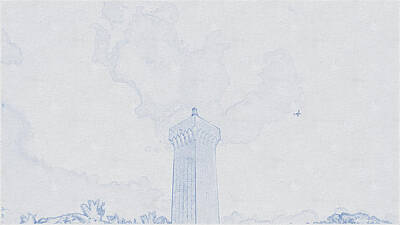 Shaken Or Stirred - Blueprint drawing of White Concrete Watch Tower by Celestial Images