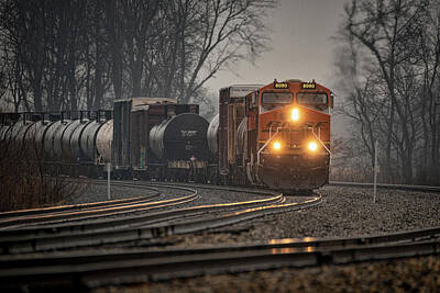 Zen Rights Managed Images - BNSF 8090 leads a mixed freight south at Fulton KY Royalty-Free Image by Jim Pearson