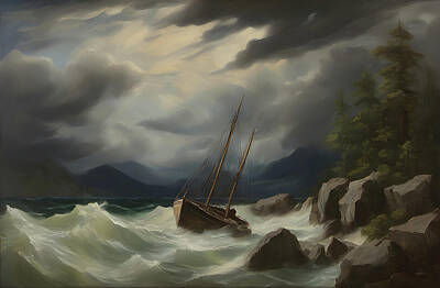 Scifi Portrait Collection - Boat in stormy sea by Any Style Art