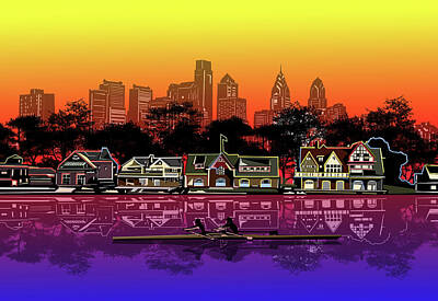 Best Sellers - Skylines Digital Art - Boathouse Row Sunset by Bekim M