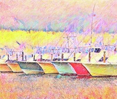 Transportation Digital Art Rights Managed Images - Boats At Oregon Inlet 2020f Royalty-Free Image by Cathy Lindsey