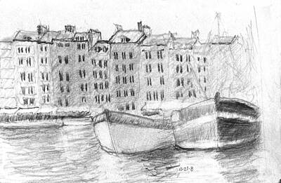 Impressionism Drawings - Boats in Harbor 2 by David Zimmerman