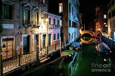 World Forgotten Rights Managed Images - Boats on Canal at Night Venice Italy Royalty-Free Image by M G Whittingham