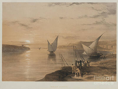 Landscapes Drawings - Boats on the Nile 1847 q by Historic illustrations