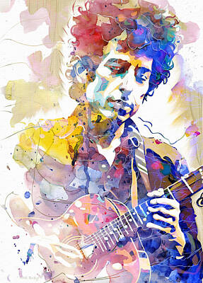 Musician Mixed Media Rights Managed Images - Bob Portrait Royalty-Free Image by Mal Bray