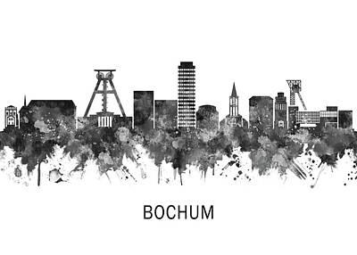 Abstract Skyline Mixed Media - Bochum Germany Skyline BW by NextWay Art
