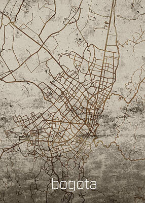 City Scenes Mixed Media - Bogota Colombia Vintage City Street Map on Cement Background by Design Turnpike