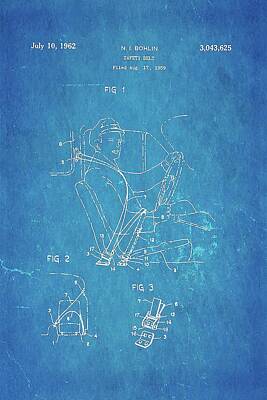 Transportation Royalty-Free and Rights-Managed Images - Bohlin Seatbelt Patent Art 1962 Blueprint Ian Monk by Car Lover