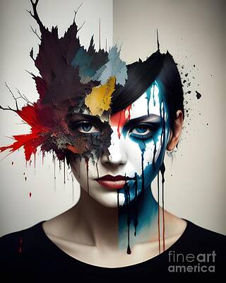 Surrealism Mixed Media - Bold and Beautiful - Surrealist Women Face Art Portrait by Artvizual Premium