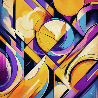 Little Mosters - Bold Bright Yellow Purple and Blue Abstract - DWP1700306 by Dean Wittle