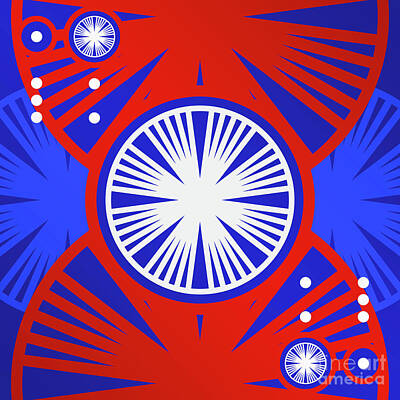Abstract Mixed Media - Bold Primary Geometric Glyph Art in Red White and Blue n.0404 by Holy Rock Design