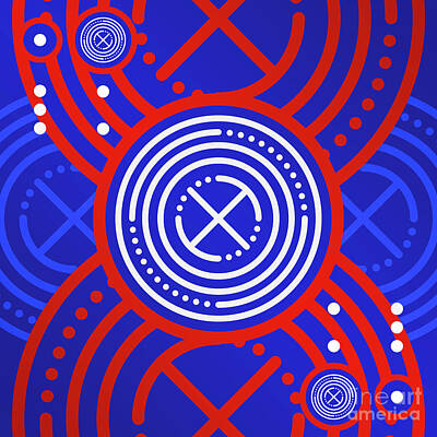 Royalty-Free and Rights-Managed Images - Bold Primary Geometric Glyph Art in Red White and Blue n.0409 by Holy Rock Design
