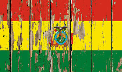Royalty-Free and Rights-Managed Images - Bolivia Flag Peeling Paint Distressed Barnwood by Design Turnpike