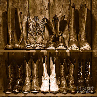 Landmarks Royalty-Free and Rights-Managed Images - Boot Rack - Sepia by American West Legend