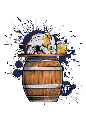 Wine Drawings Royalty Free Images - Boozy Bulldog Royalty-Free Image by John LaFree