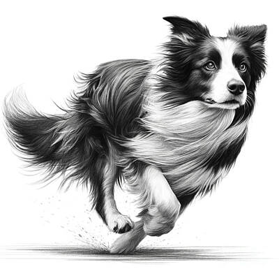 Mammals Drawings - Border Collie  by Holly Picano