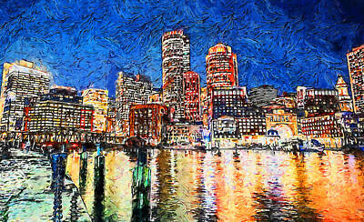 Abstract Trees Mandy Budan - Boston Nights, Panorama - 01 by AM FineArtPrints